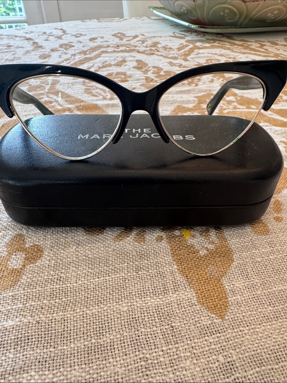 Marc Jacobs Black Cat-Eye Sunglasses with Green Lenses and Gold Trim